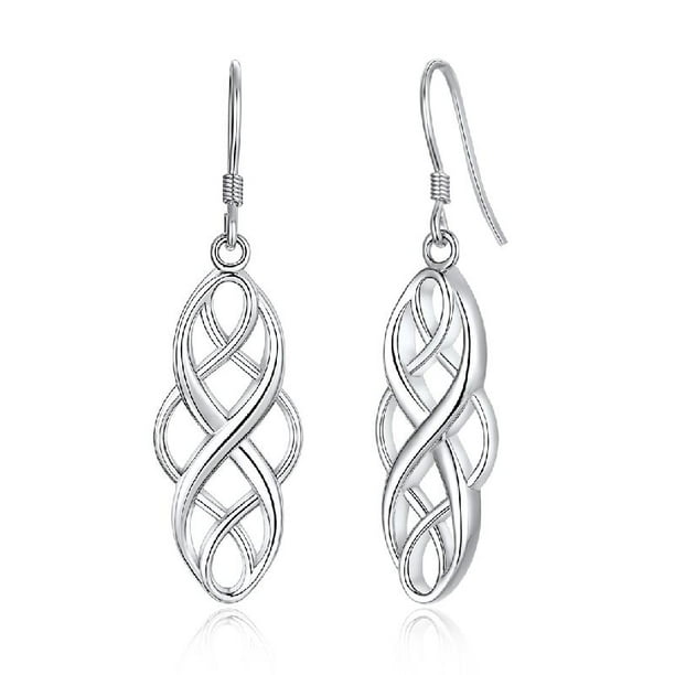 Gift Bag Solid 925 Sterling Silver Drop Earrings Celtic Knot Heart Ladies New
